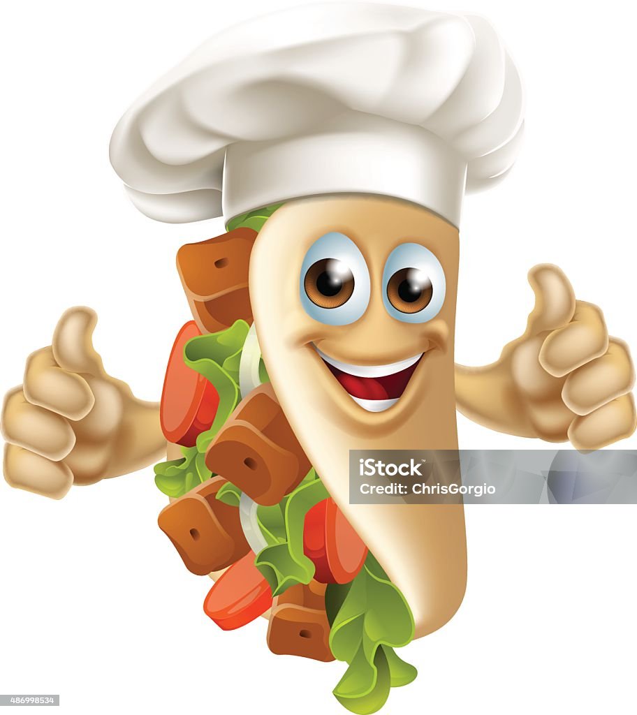 Kebab Chef Man A cartoon souvlaki kebab chef character mascot man Kebab stock vector