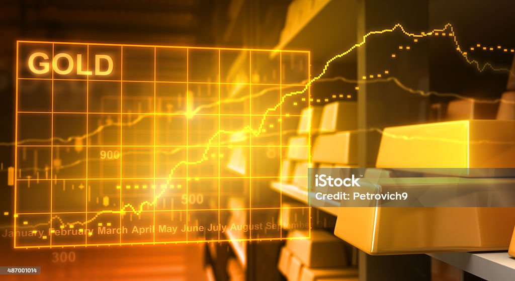 Gold bars and stock market Gold - Metal Stock Photo