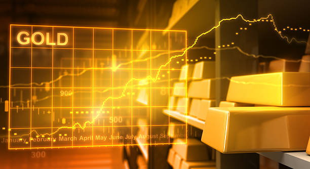 Gold bars and stock market stock photo