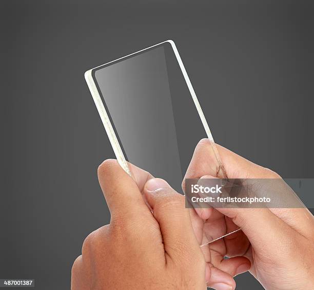 Hands Holding Futuristic Transparent Mobile Phone Stock Photo - Download Image Now - Application Form, Blank, Business