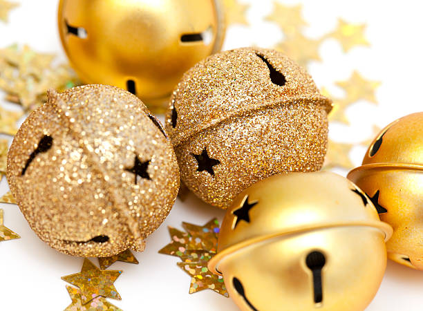 istock golden Christmas bells and stars 487001753