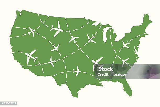 Usa Cartina Con Aereo Rotte - Immagini vettoriali stock e altre immagini di Aeroplano - Aeroplano, Carta geografica, Stati Uniti d'America