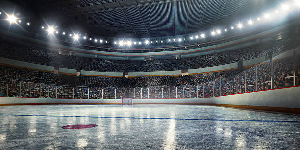 Hockey arena Made in 3D professional hockey stadium arena in indoors stadium full of spectators ice rink stock pictures, royalty-free photos & images