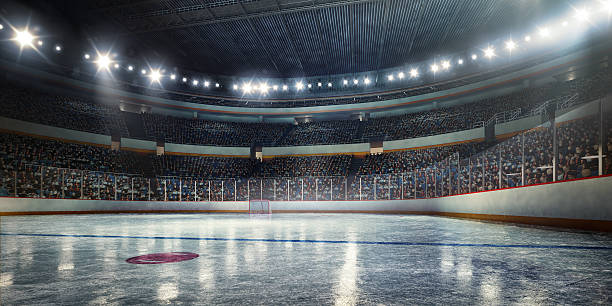 Hockey arena Made in 3D professional hockey stadium arena in indoors stadium full of spectators match sport stock pictures, royalty-free photos & images