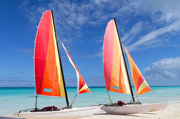 istock Two catamarans with its colorful sails wide open 487003988