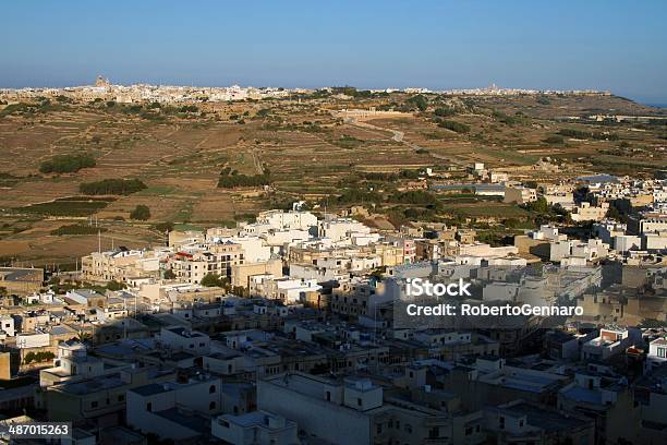 Victoria Aka Rabat And Xaghra Townscape Gozo Malta Stock Photo - Download Image Now - Aerial View, Agricultural Field, Blue