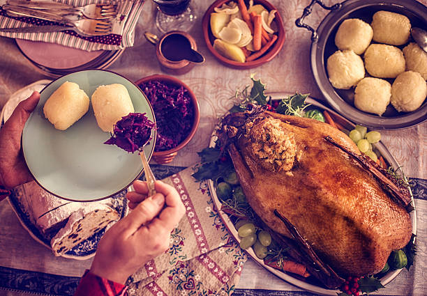 istock Traditional German holiday Goose Dinner with Dumplings and Red Cabbage 487015672