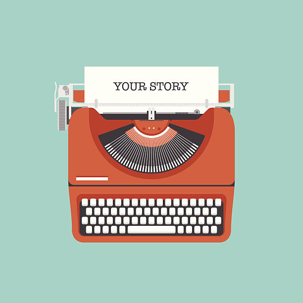 поделитесь своей историей плоская иллюстрация - пишущая машинка stock illustrations