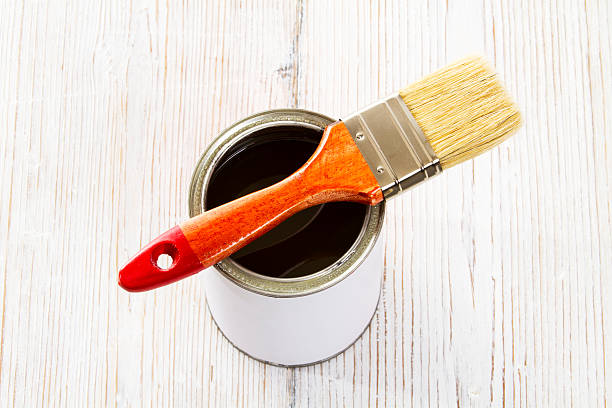 istock Paint brush, varnish can, paintbrush lacquer container 487017571