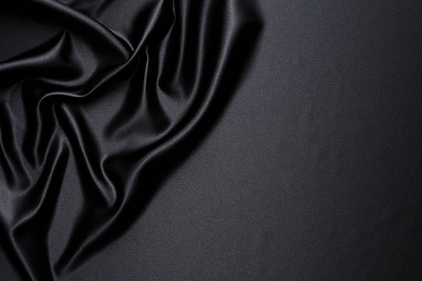 istock Close-up of black satin wave background with copy space 487017601