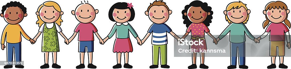 Kids holding hands Muticultural kids holding hands. Objects are grouped and in separate layers. Holding Hands stock vector