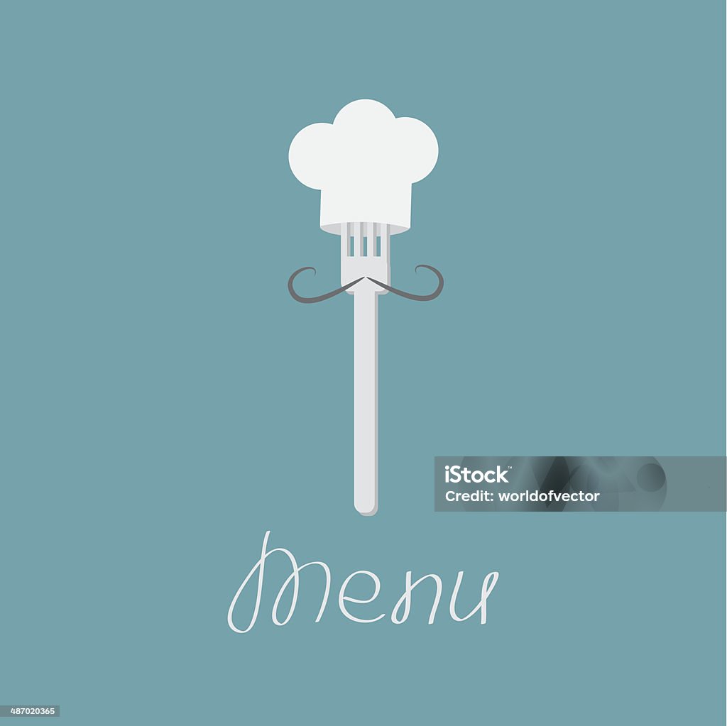 Fork with mustache and chefs hat. Menu card. Flat design Fork with mustache and chefs hat. Menu card. Flat design style. Vector illustration. Abstract stock vector