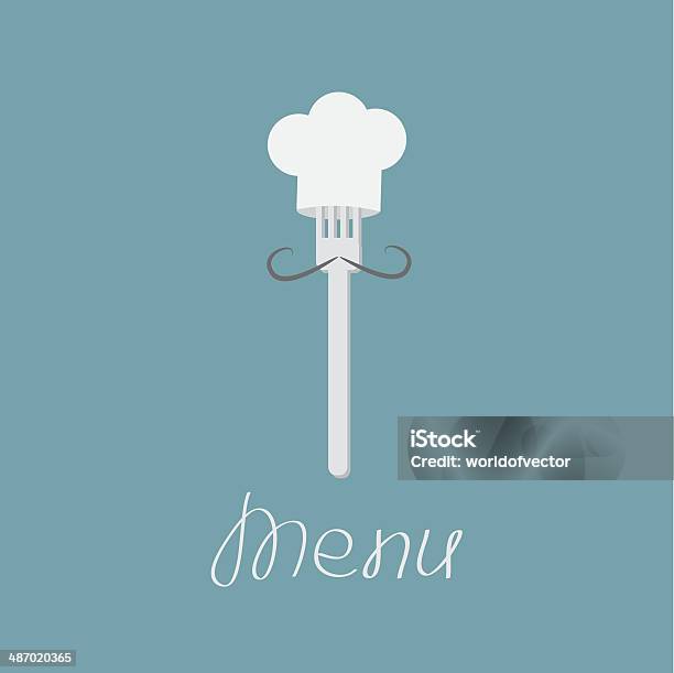 Fork With Mustache And Chefs Hat Menu Card Flat Design Stock Illustration - Download Image Now