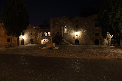 Argyrokastro Square by night, Rhodes, Greece