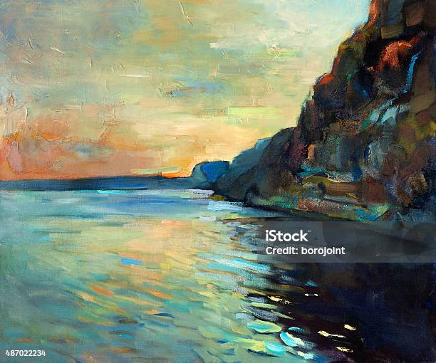 Ocean And Cliffs Stock Illustration - Download Image Now - 2015, Art, Art And Craft