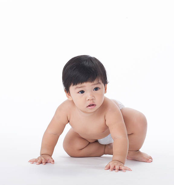 istock happy baby girl on white background  isolated 487028628