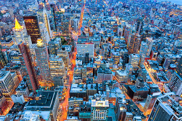 istock New York City Illuminated at Dusk, Elevated View 487039588