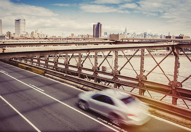 View of New York city from the Brooklyn bridge.
