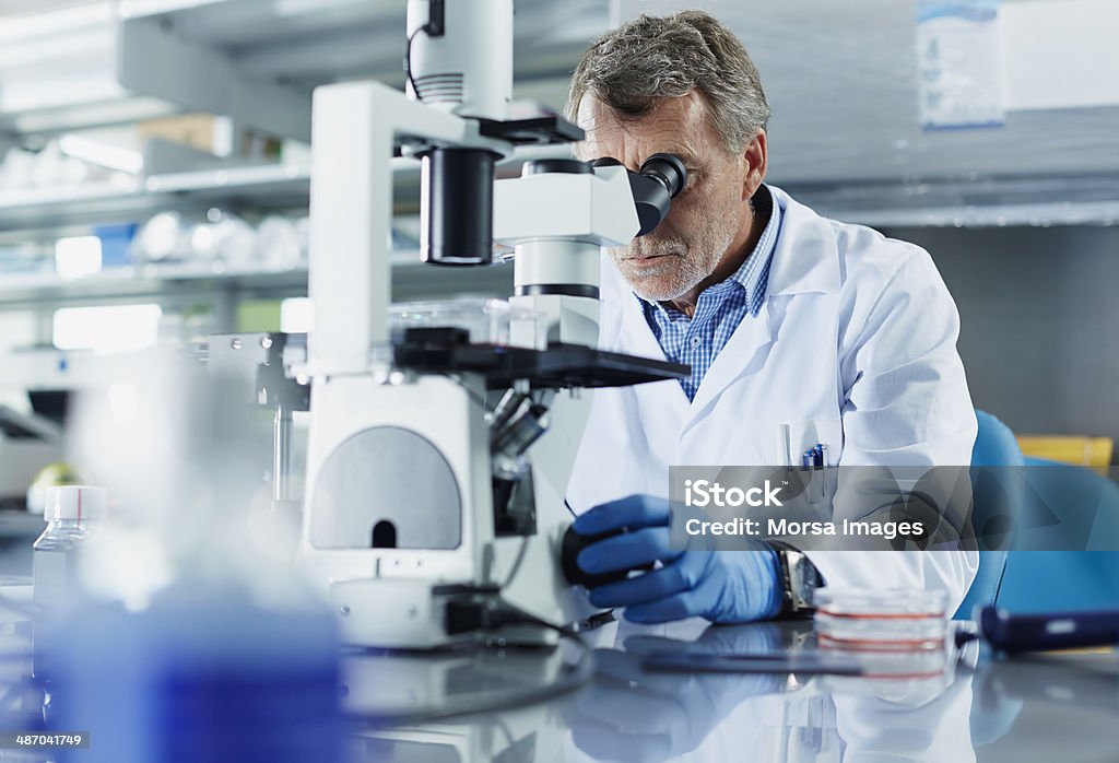 Scientist looking through microscope - Lizenzfrei Labor Stock-Foto