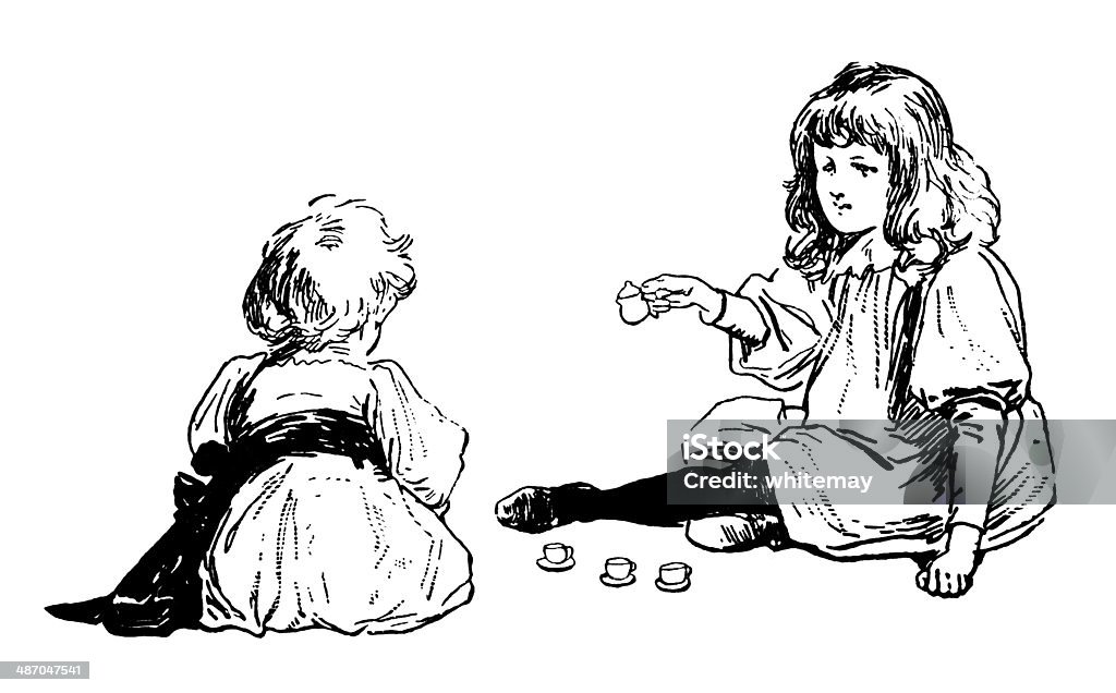Zwei kleine Mädchen im viktorianischen Stil mit einem Tee-party - Lizenzfrei Teegesellschaft Stock-Illustration