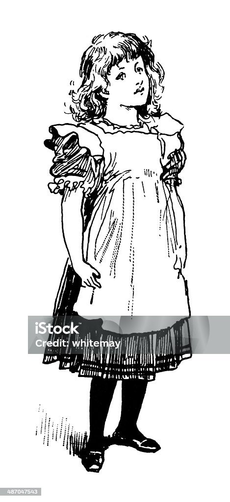 Poco chica en una calle victoriana pinafore - Ilustración de stock de Niñas libre de derechos