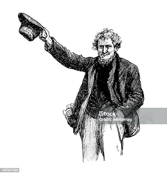 Victorian Człowiek Machający Jego Kapelusz - Stockowe grafiki wektorowe i więcej obrazów Ludzie - Ludzie, Grawerunek, Machać