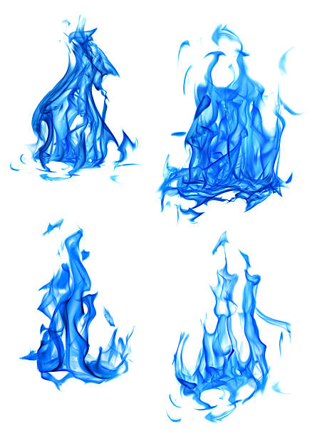 four isolated on white blue flames set stock photo