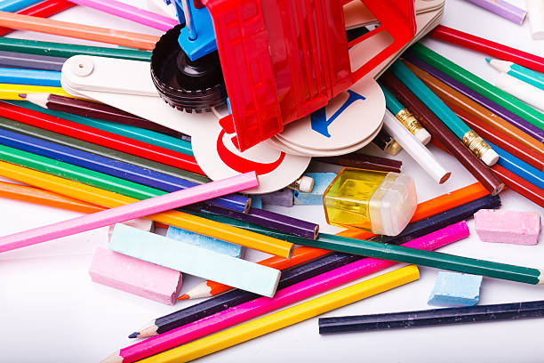 istock Colorful school stationary and car 487051132