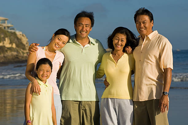 istock Family With Girl Posing On Beach 487051789