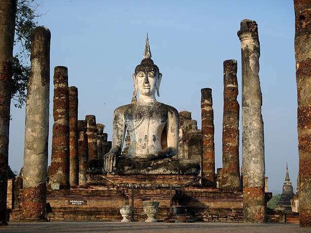Pillars and Budha stock photo