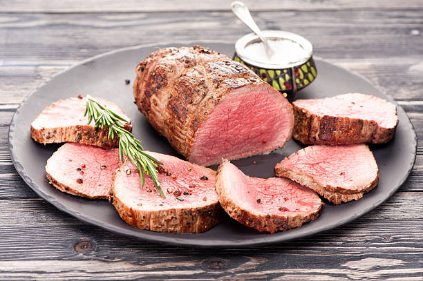istock Roast beef with rosemary on a plate 487063476