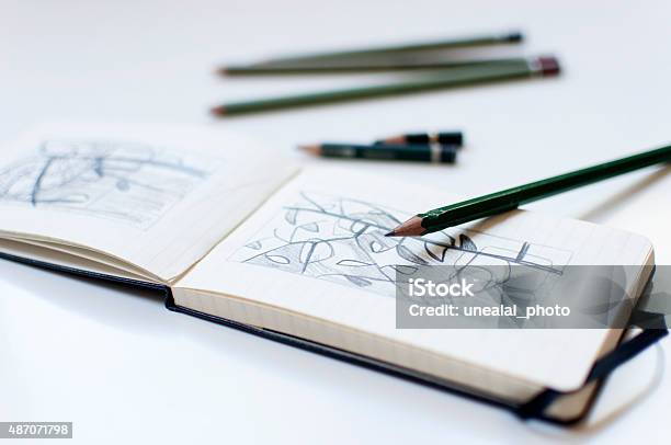 Sketchbook With Pencils Stock Photo - Download Image Now - 2015, Drawing -  Activity, Drawing - Art Product - iStock