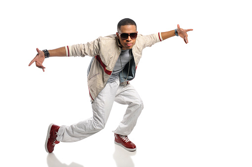 African American hip hop dancer isolated over white background