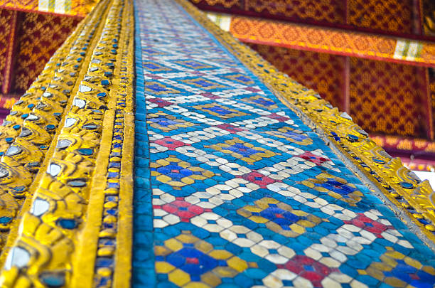 Colourful tiled wall stock photo