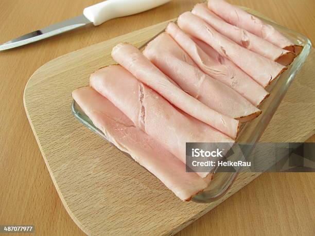 Cooked Ham On A Small Glass Plate Stock Photo - Download Image Now - Boiled, Dinner, Ham