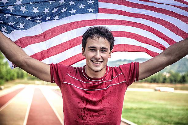 istock Young USA athlete wins the competition 487080185
