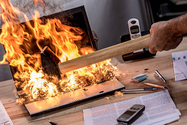 Close up view of burning laptop