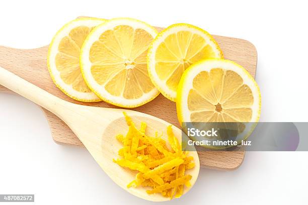 Lemon Circles And Lemon Zest Stock Photo - Download Image Now - 2015, Citrus Fruit, Close-up