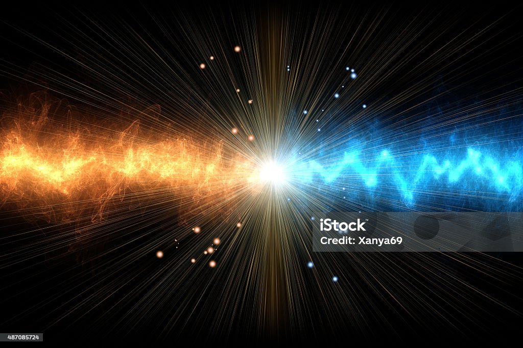 two energy collision of two energies, black background Sparks Stock Photo