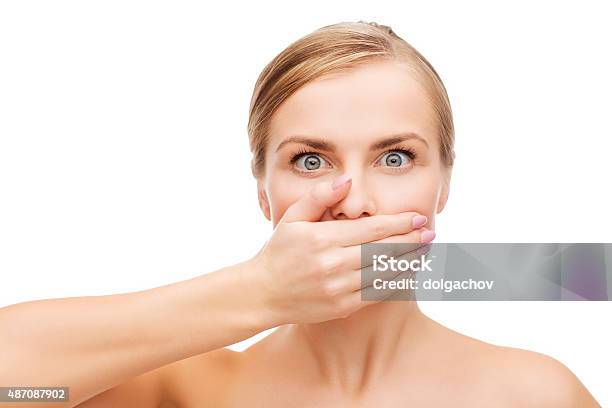 Young Woman Doing Hush Gesrute Stock Photo - Download Image Now - Bad Breath, One Woman Only, Women