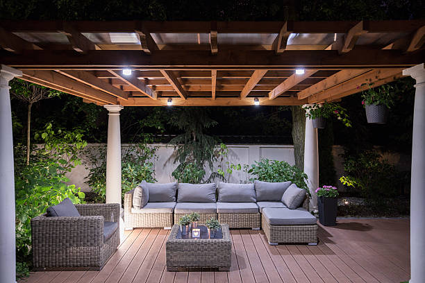 istock Arbour with comfortable garden furniture 487093136