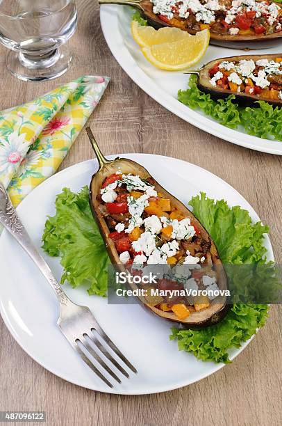 Stuffed Eggplant With Vegetables Stock Photo - Download Image Now - 2015, Appetizer, Brunch