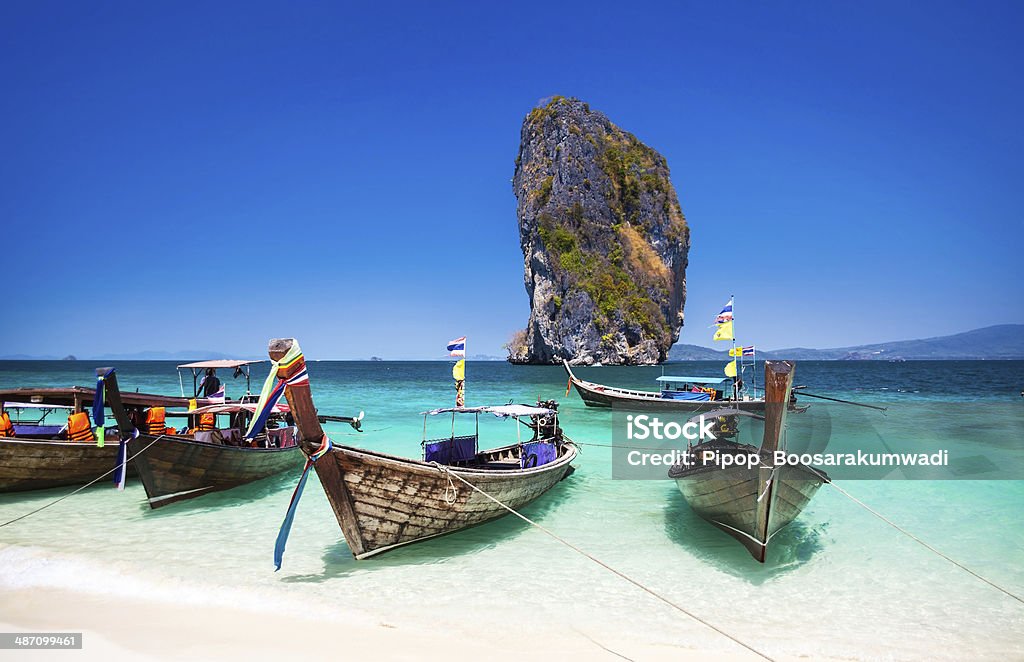 Boat on the beach at Phuket Island, Tourist attraction, Thailand. Phuket is an international magnet for beach lovers and serious divers in the Andaman Sea. Phuket Province Stock Photo