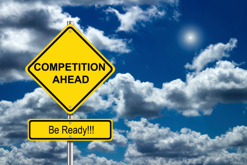 ' COMPETITION AHEAD - Be Ready!!! ' road sign