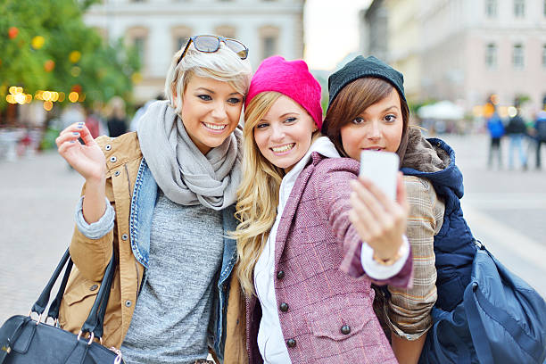 istock Young friends together taking selfies 487102191