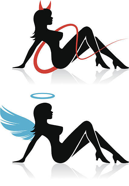 ilustrações de stock, clip art, desenhos animados e ícones de sexy de silhueta de anjo e devil - sexy girls