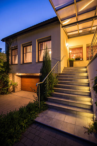 Entrance to modern detached house Picture of entrance to modern detached house outdoor staircase stock pictures, royalty-free photos & images