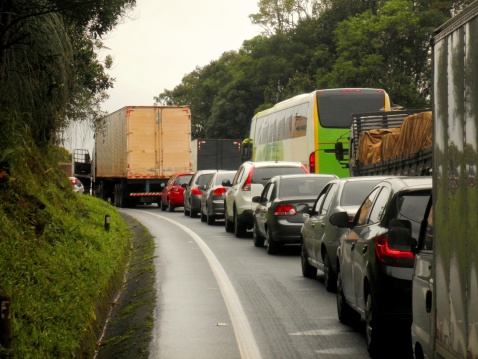 Traffic jam in Brazil countryside highway rural.