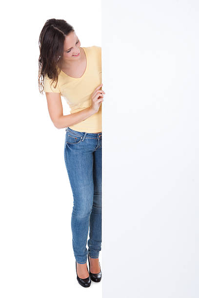 istock Happy Woman Holding Placard 487109464