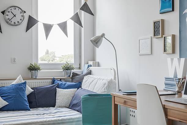 istock White and blue teen room 487112214
